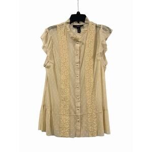 Venezia Cream Lace Sheer Ruffle Button Victorian Blouse Womens Size 18/20
